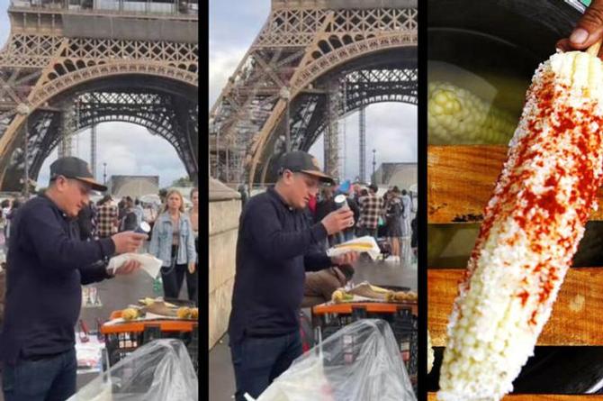 ¡Viva México! Hombre vende elotes asados frente a la Torre Eiffel ¡en París! (+video)  