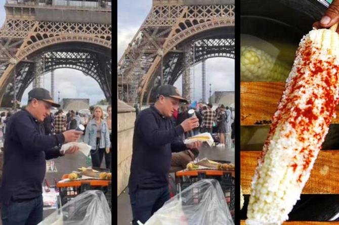 ¡Viva México! Hombre vende elotes asados frente a la Torre Eiffel ¡en París! (+video)  