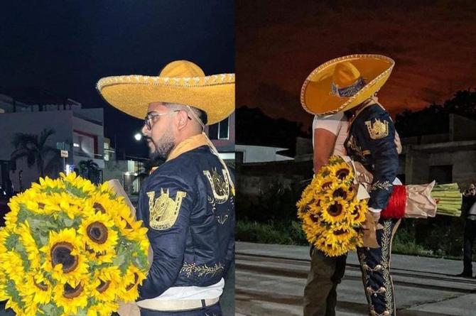 ¡Qué viva el amors! Vestido de charro y con flores amarillas le promete amor eterno a su novio