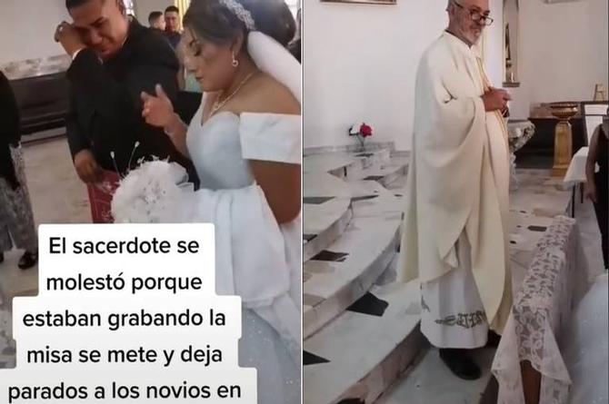 ¡Lloran los novios! Sacerdote suspende boda y abandona la misa ( video) 
