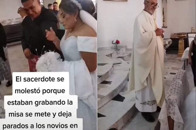 ¡Lloran los novios! Sacerdote suspende boda y abandona la misa ( video) 