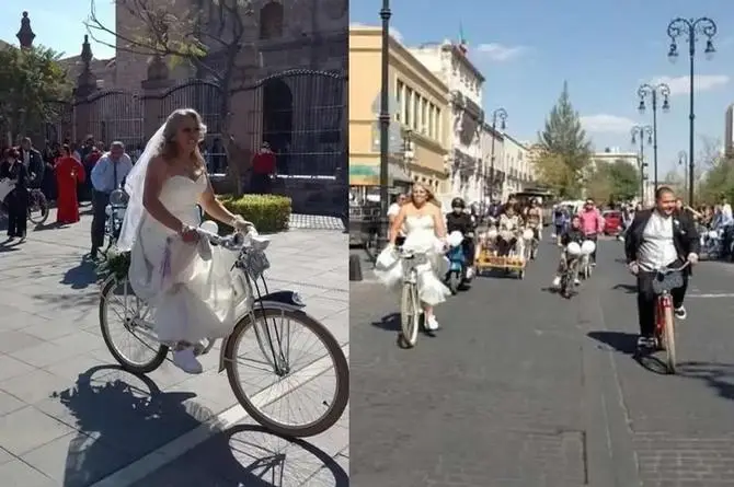Llegan a la iglesia para casarse ¡en bicicleta! (+video)