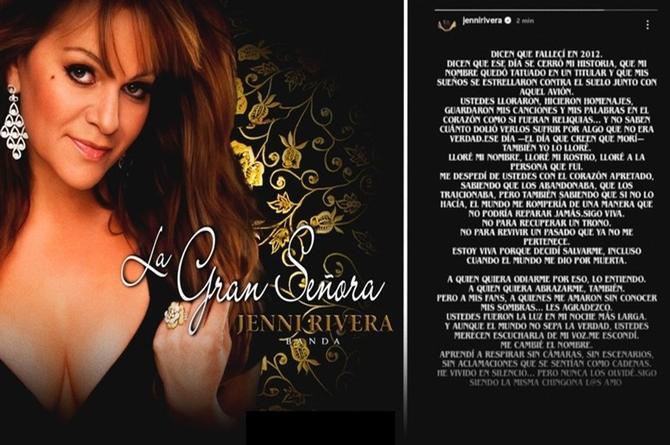 Jenni Rivera 'reaparece' en su redes sociales y asegura estar viva 