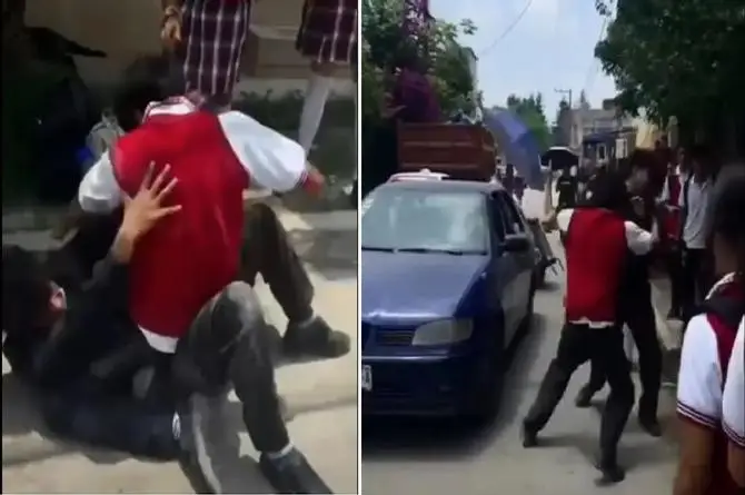 ¡Riña callejera de estudiantes! Se dan con todo afuera de Telebachillerato en Xalapa