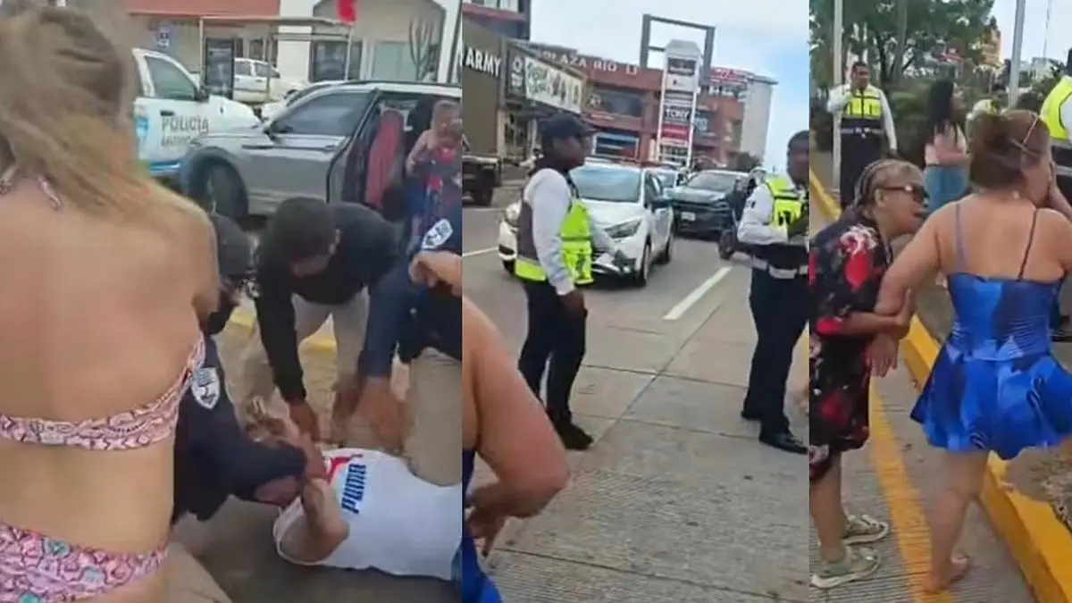 Turistas en traje de baño se agarran del chongo con tránsitos en Boca del Río